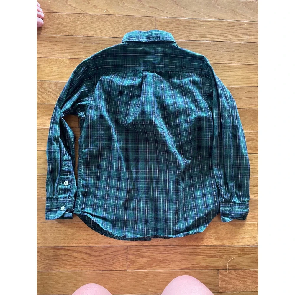Polo Ralph Lauren Boys Green Navy Plaid Button Down Shirt Size 5 Long Sleeve